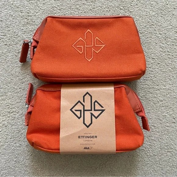 Ettinger London x ANA Airlines with Aveda Amenity Travel Kit Pouch Case Orange - Picture 1 of 4